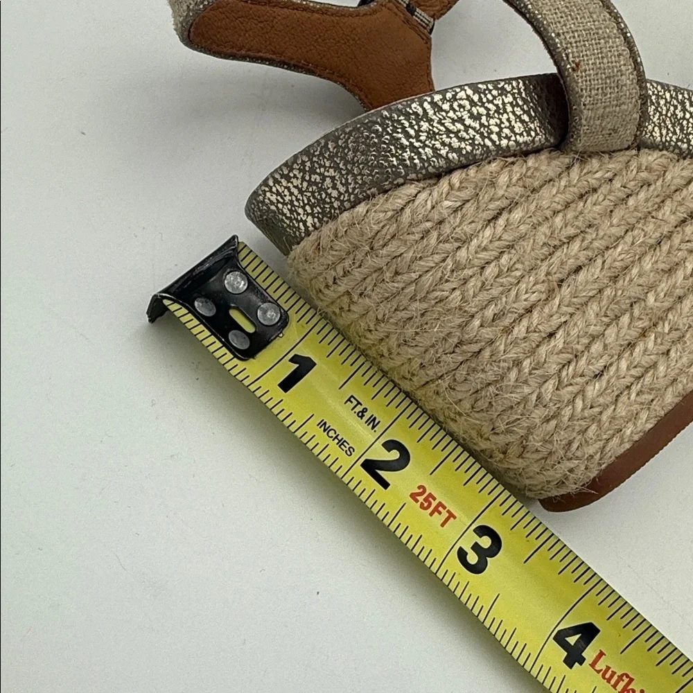 Vintage Elegant Metallic Wedge Sandals leather canvas 7.5 boho casual office Y2K